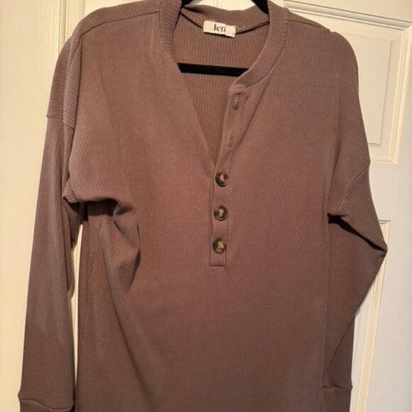 Lett Kruger Henley Long Sleeve Pullover Top Shirt Size L Large Brown - Picture 1 of 2